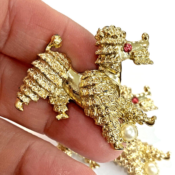 Vintage Gold Tone Poodle Dog Scatter Pins (2) Textured Dimensional Kitschy 1950s - Picture 5 of 5